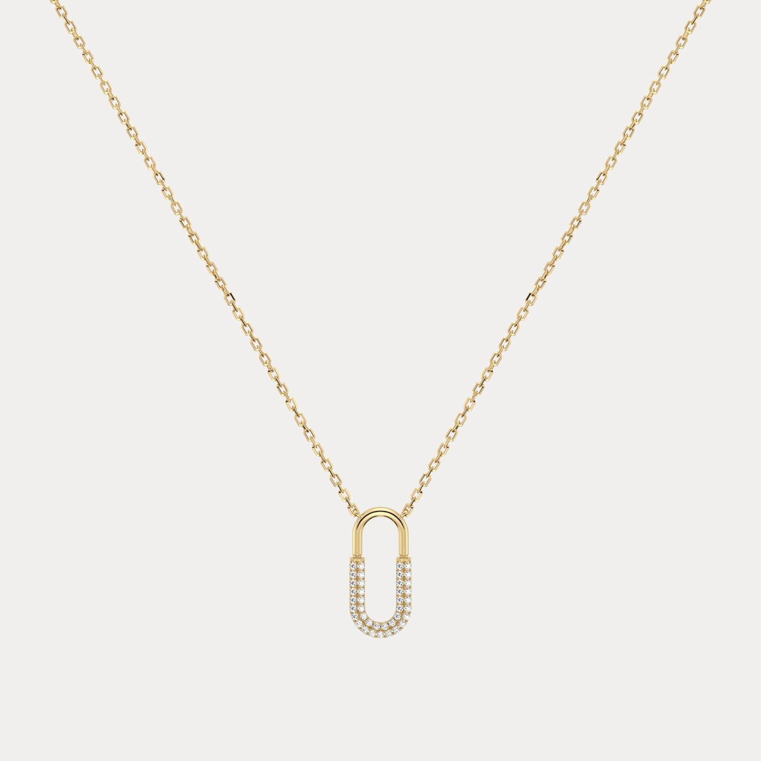Pave Lab - Grown Diamond U - Link Motif Pendant Necklace in 14K Gold/Platinum - Necklaces