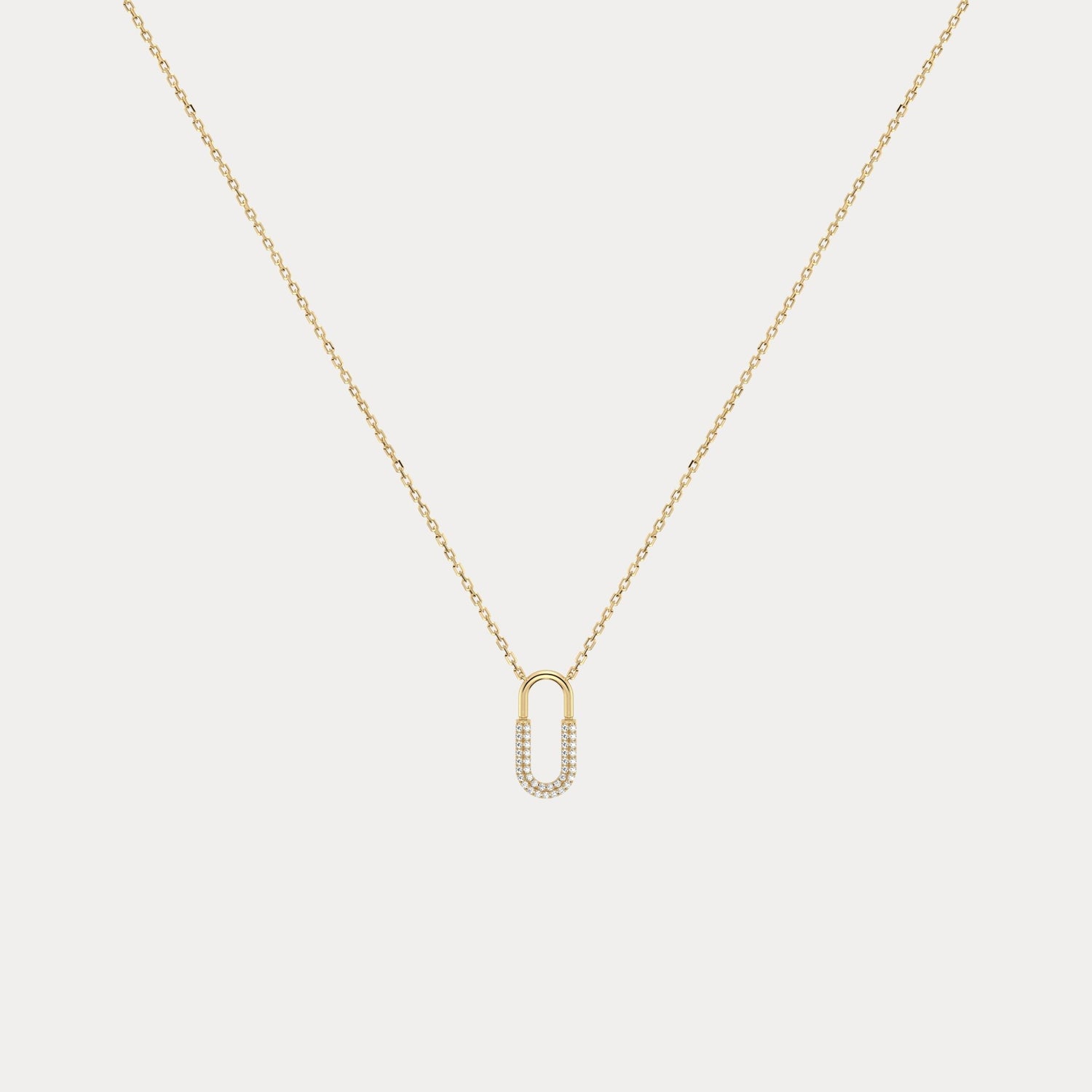 Pave Lab - Grown Diamond U - Link Motif Pendant Necklace in 14K Gold/Platinum - Necklaces