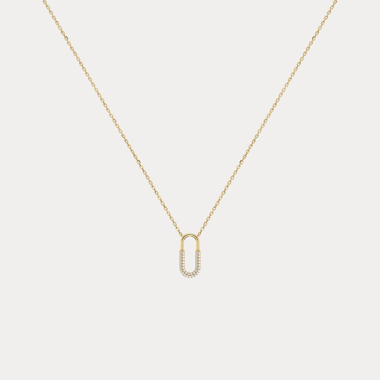 Pave Lab - Grown Diamond U - Link Motif Pendant Necklace in 14K Gold/Platinum - Necklaces