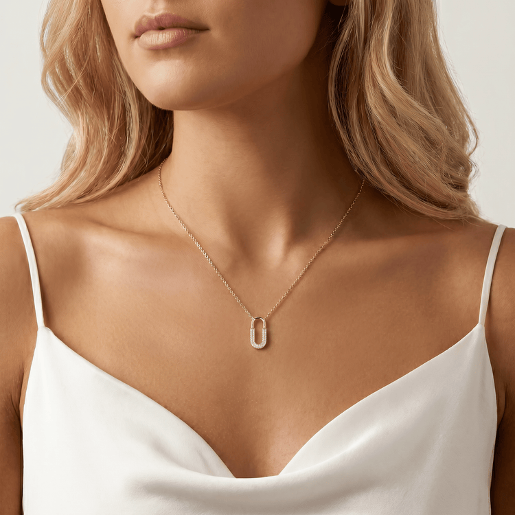 Pave Lab - Grown Diamond U - Link Motif Pendant Necklace in 14K Gold/Platinum - Necklaces