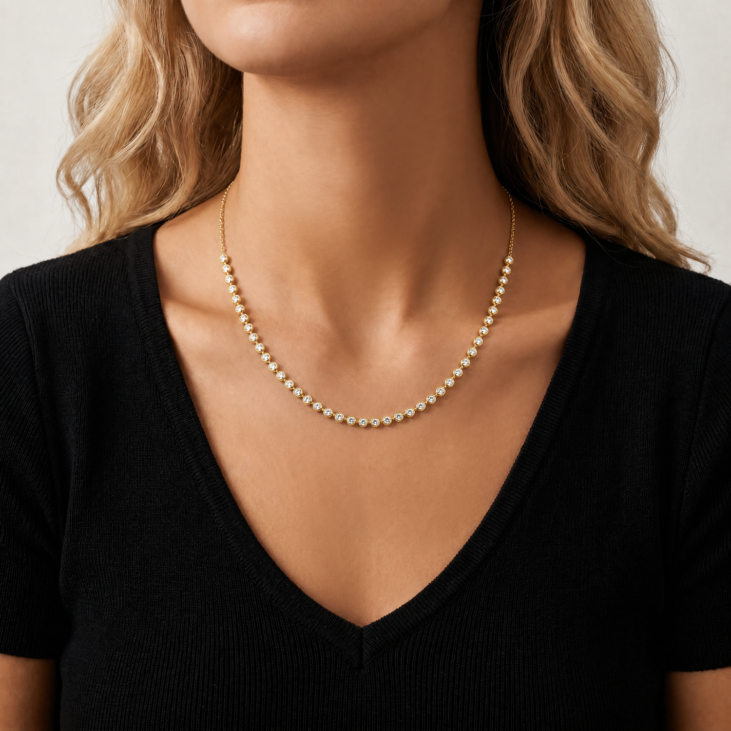 4.40CTW Multi-Stone Lab-Grown Diamond Bezel Station Necklace in 14K Gold/Platinum