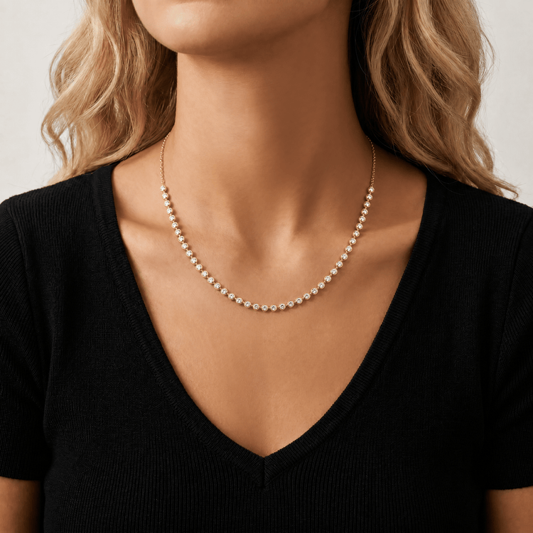 4.40CTW Multi-Stone Lab-Grown Diamond Bezel Station Necklace in 14K Gold/Platinum - Necklaces