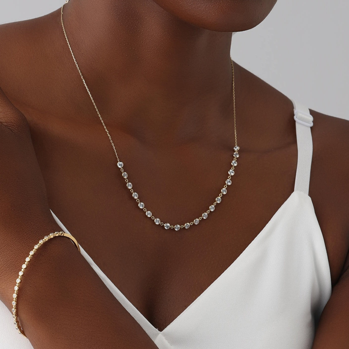 2.20CTW Bezel Multi-Stone Lab-Grown Diamond Smile Necklace 14K Gold/Platinum