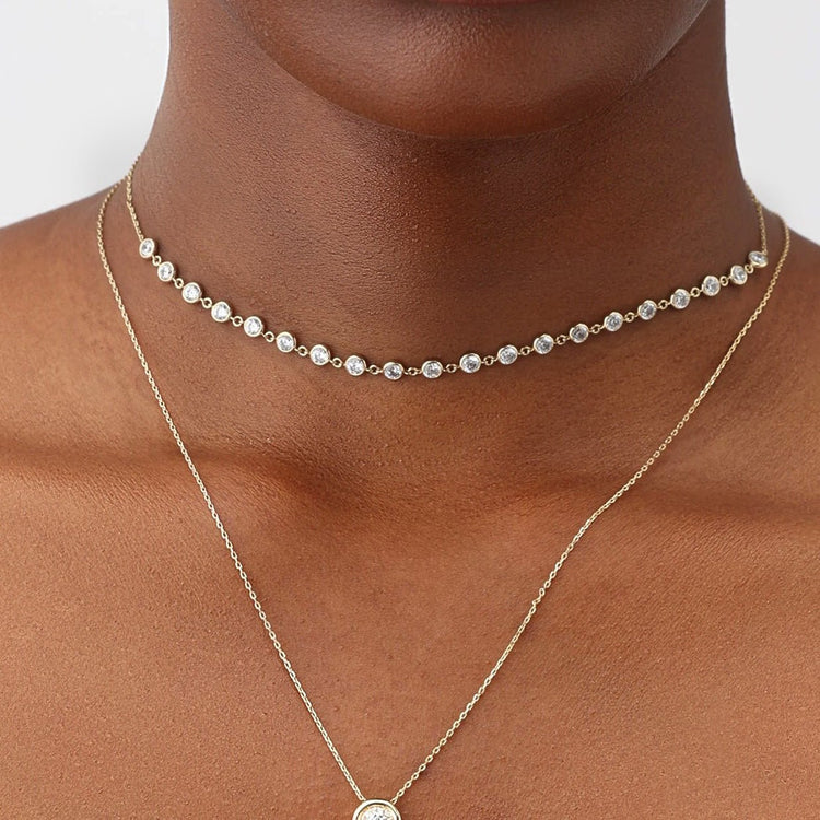 2.20CTW Bezel Multi-Stone Lab-Grown Diamond Smile Necklace 14K Gold/Platinum - Necklaces