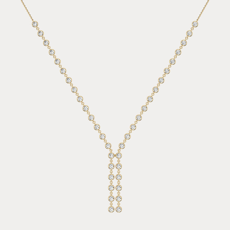 4.40CTW Bezel Lab-Grown Diamond Multi-Stone Y-Necklace in 14K Gold/Platinum - Necklaces