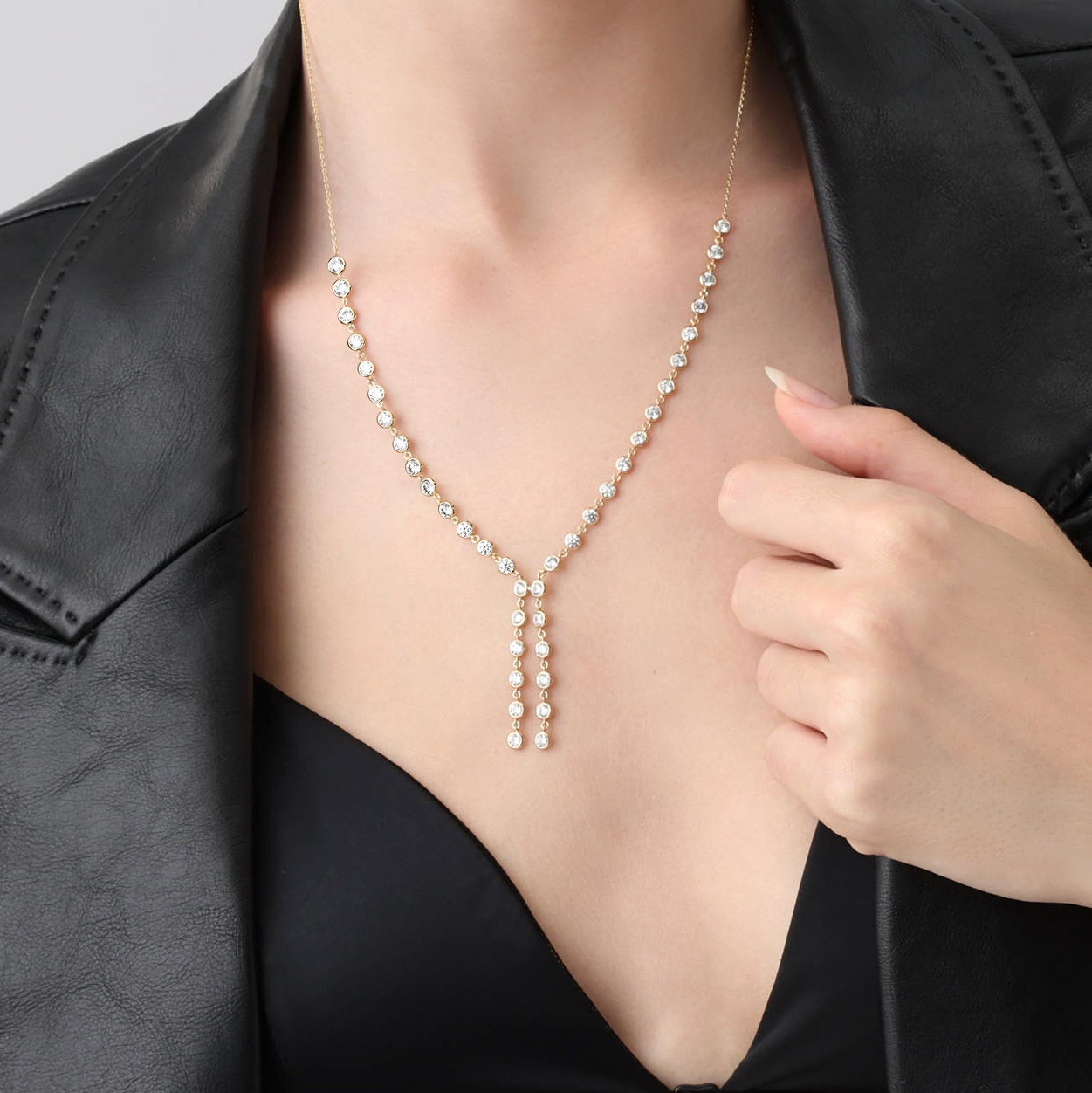 4.40CTW Bezel Lab-Grown Diamond Multi-Stone Y-Necklace in 14K Gold/Platinum