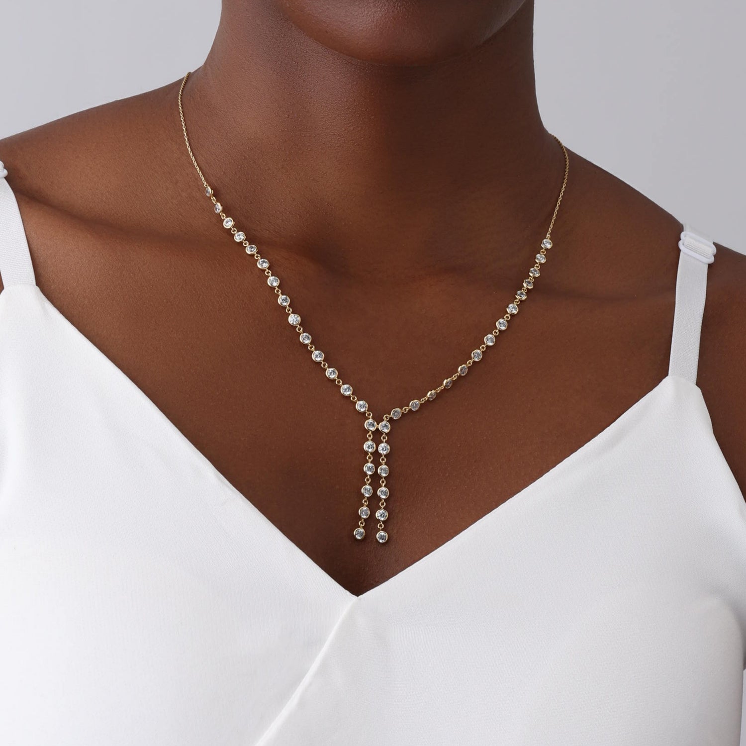 4.40CTW Bezel Lab-Grown Diamond Multi-Stone Y-Necklace in 14K Gold/Platinum