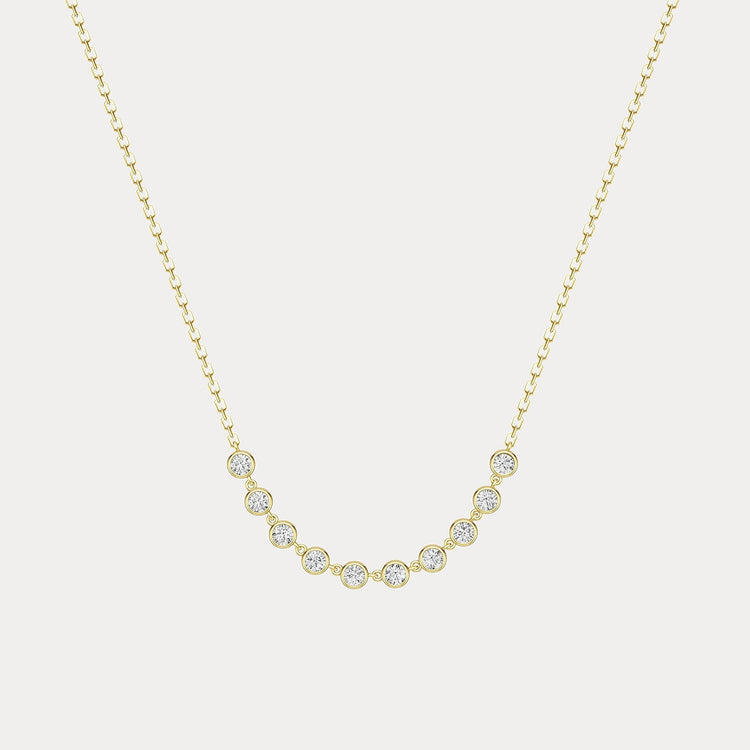 Floating Bezel Multi-Stone Lab-Grown Diamond Arc Necklace in 14K Gold/Platinum - Necklaces