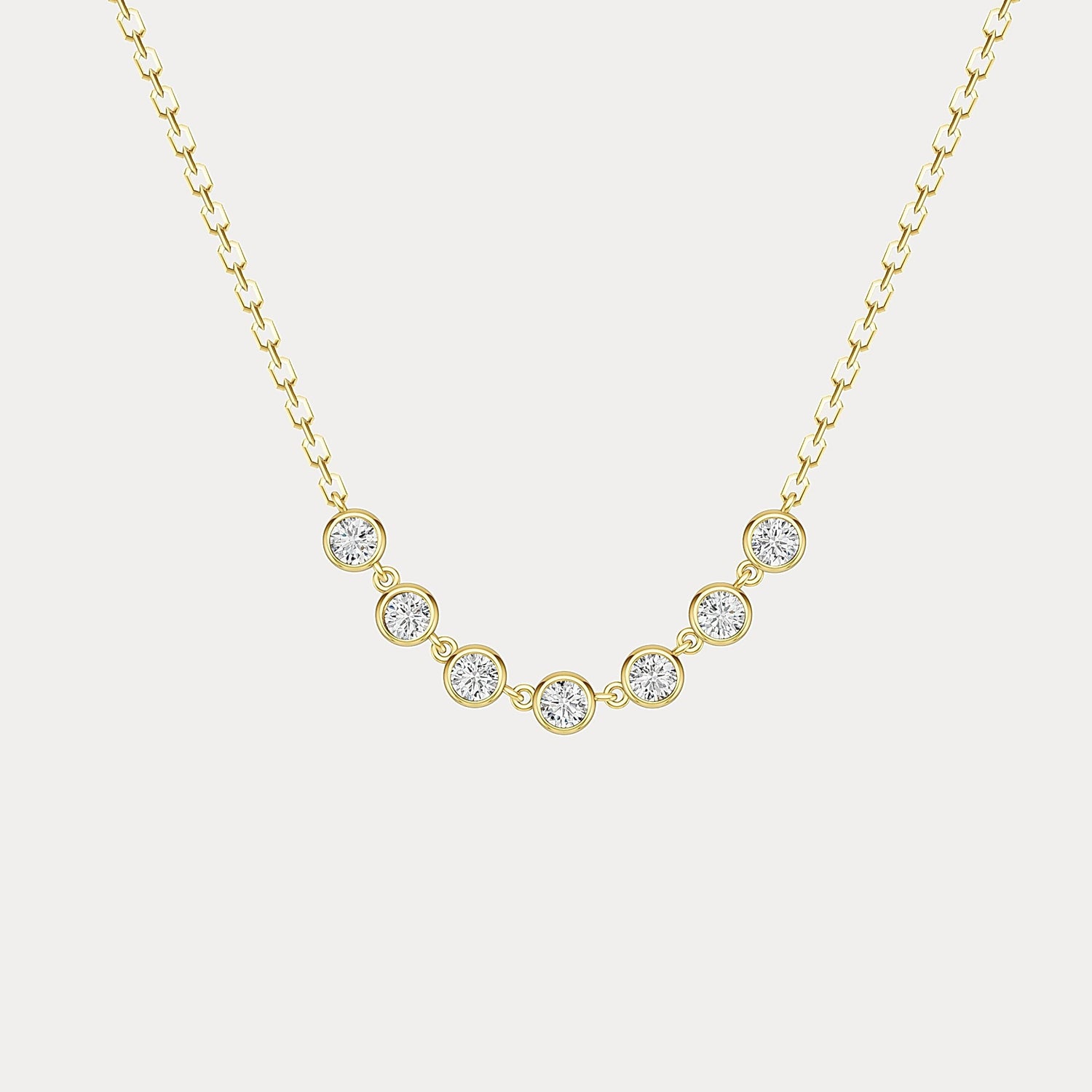 Graduated Bezel Lab-Grown Diamond Chain Necklace in 14K Gold/Platinum