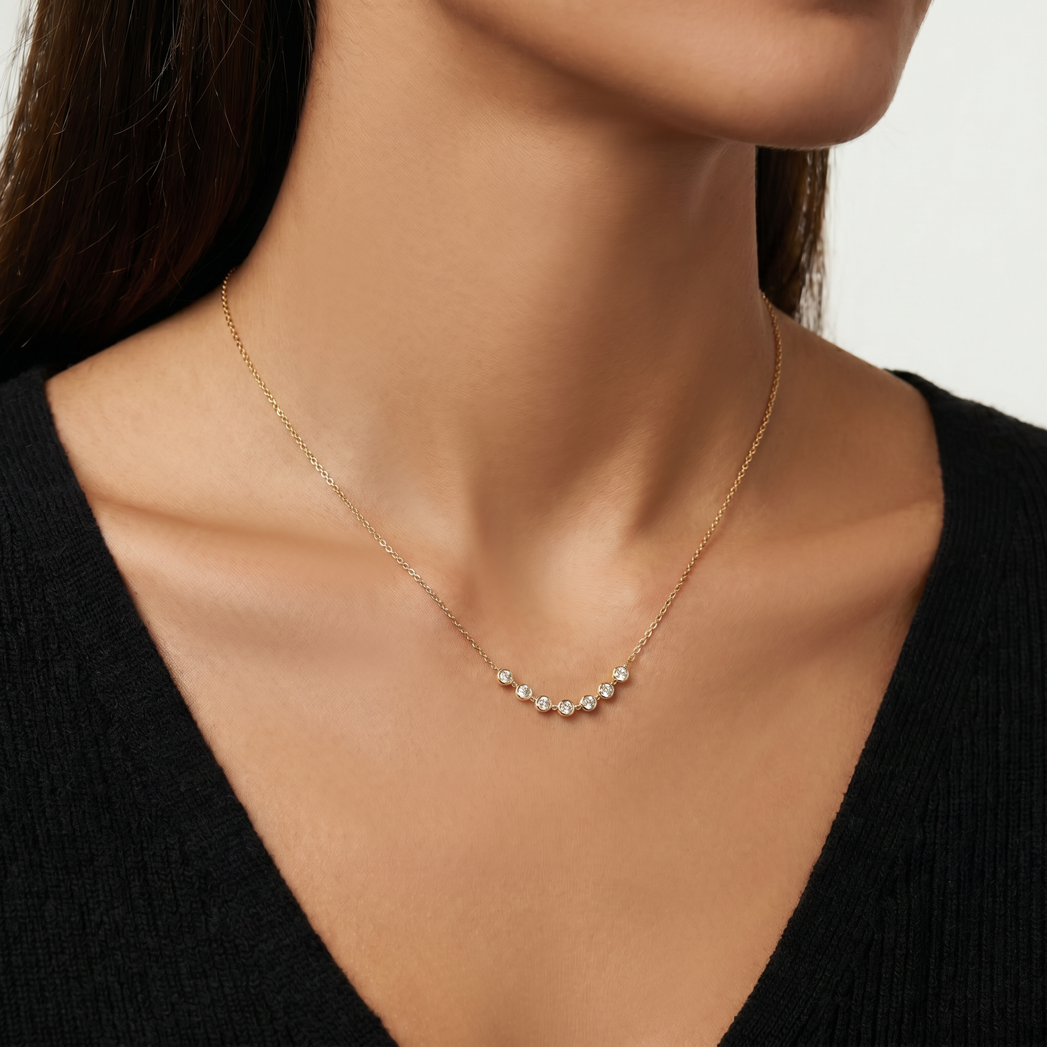 Graduated Bezel Lab-Grown Diamond Chain Necklace in 14K Gold/Platinum