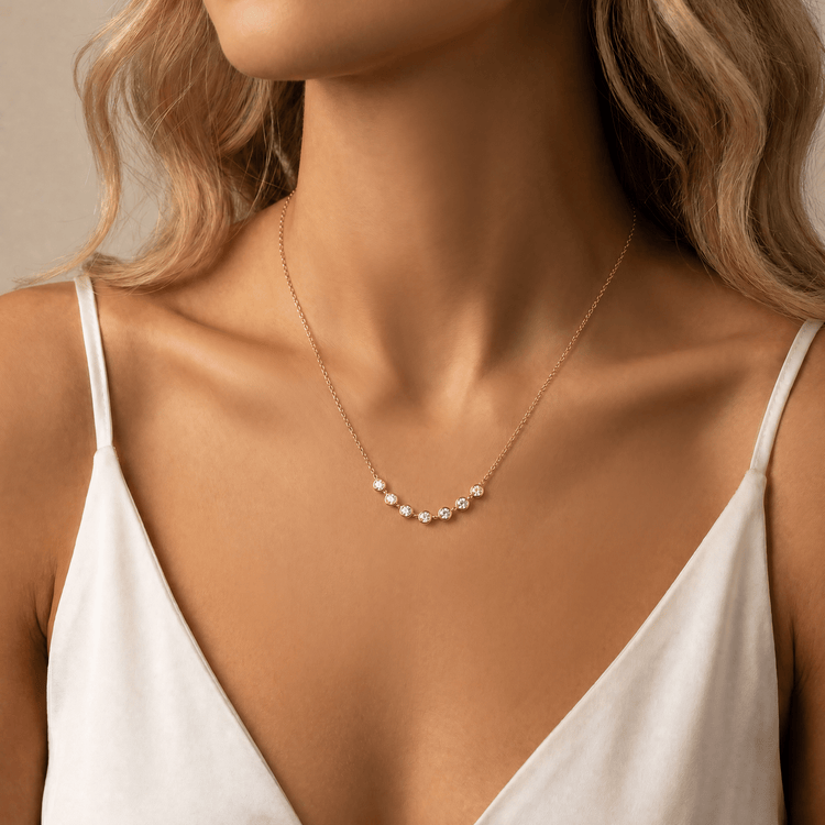 Graduated Bezel Lab-Grown Diamond Chain Necklace in 14K Gold/Platinum - Necklaces
