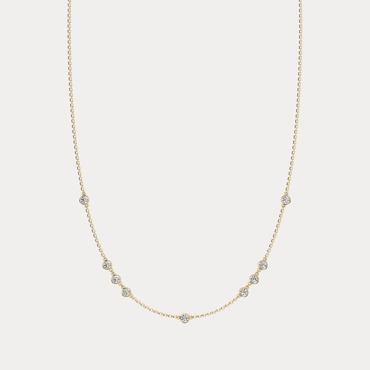 Floating Bezel 9-Stone Lab-Grown Diamond Station Necklace in 14K Gold/Platinum - Necklaces