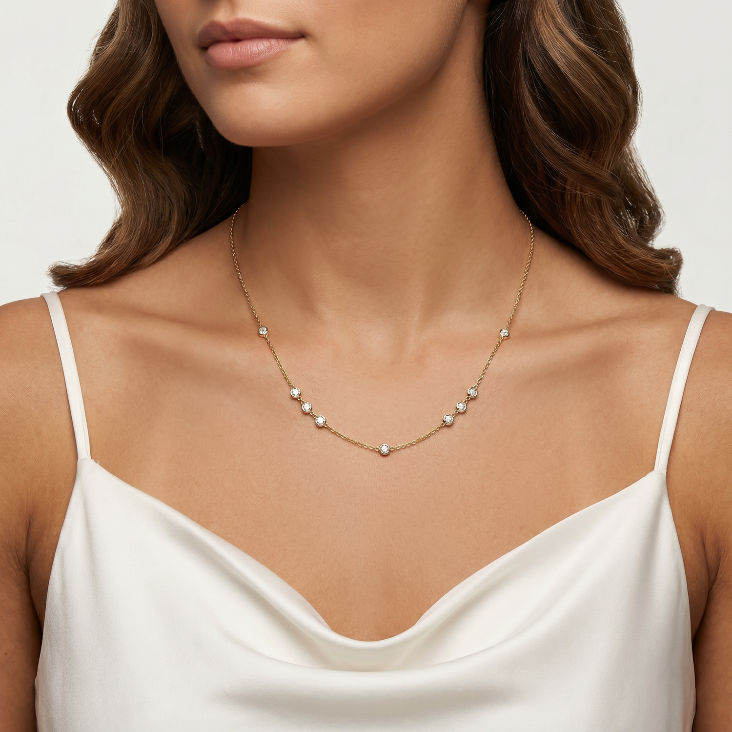 Floating Bezel 9-Stone Lab-Grown Diamond Station Necklace in 14K Gold/Platinum