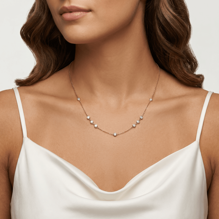 Floating Bezel 9-Stone Lab-Grown Diamond Station Necklace in 14K Gold/Platinum - Necklaces