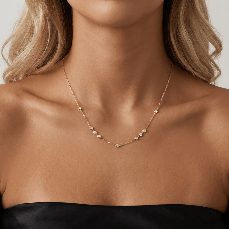 Floating Bezel 9-Stone Lab-Grown Diamond Station Necklace in 14K Gold/Platinum - Necklaces