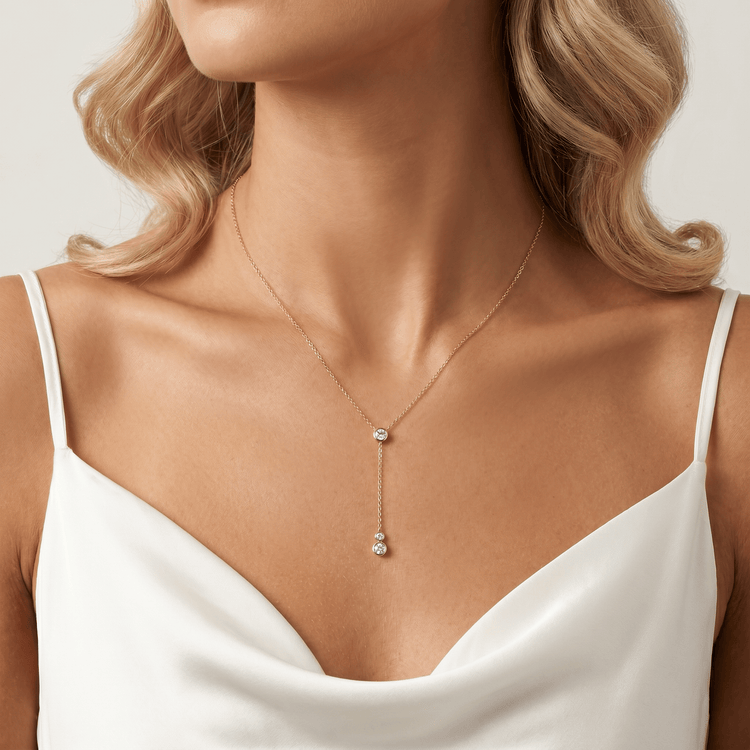 Bezel-Set Lab-Grown Diamond Lariat Y-Necklace in 14K Solid Gold/Platinum - Necklaces