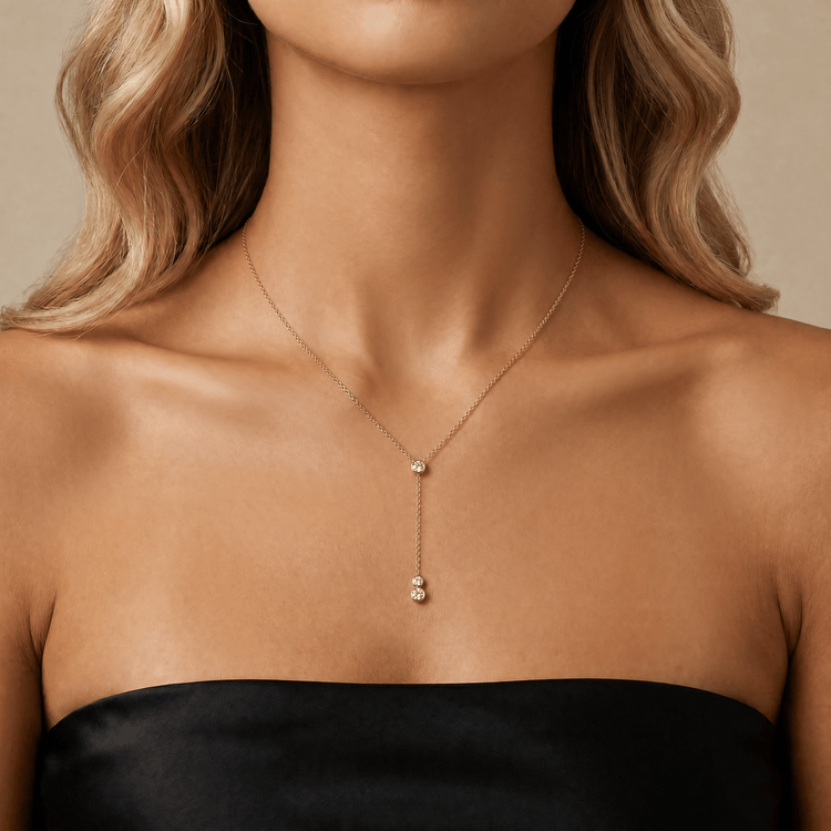 Bezel-Set Lab-Grown Diamond Lariat Y-Necklace in 14K Solid Gold/Platinum - Necklaces