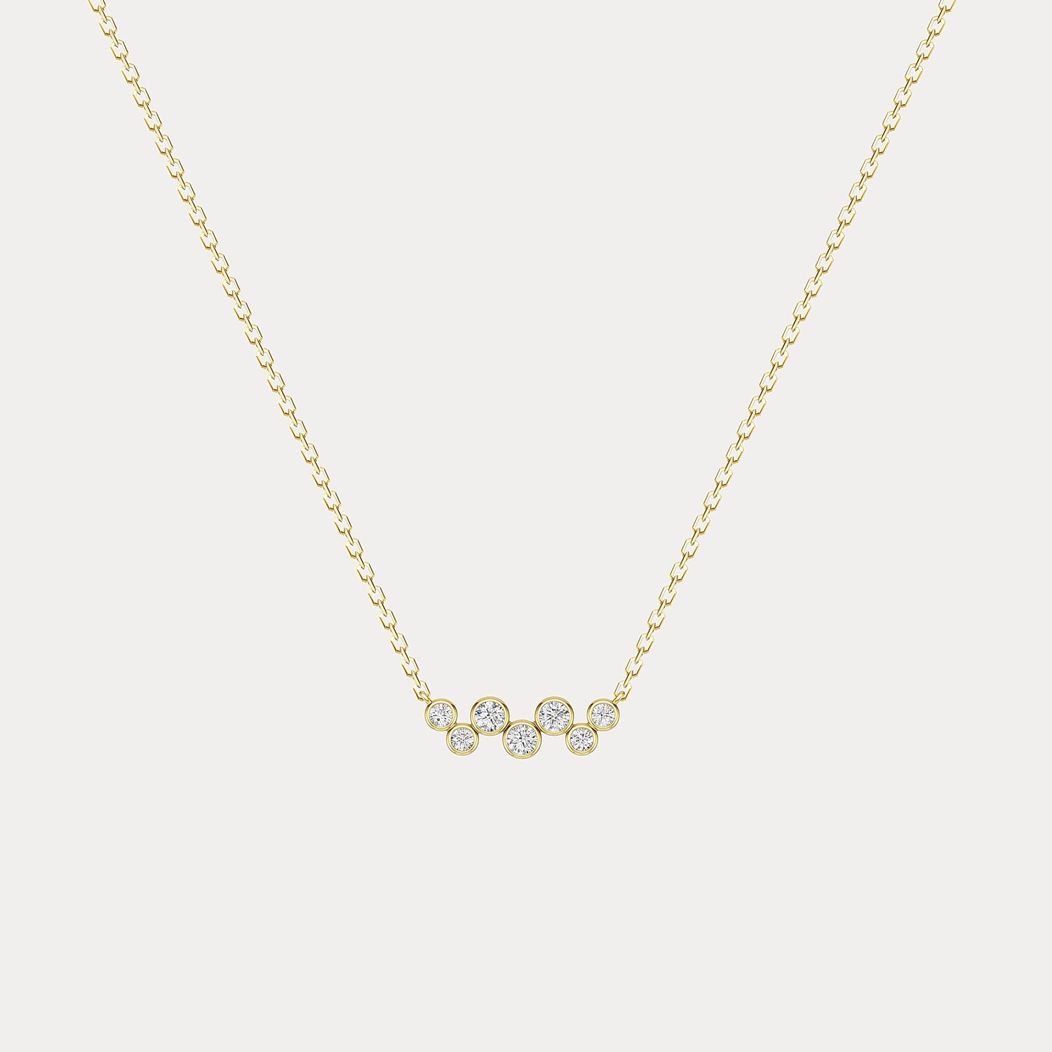Bezel-Set Lab-Grown Diamond Alternating Wave Cluster Necklace in 14K Gold/Platinum