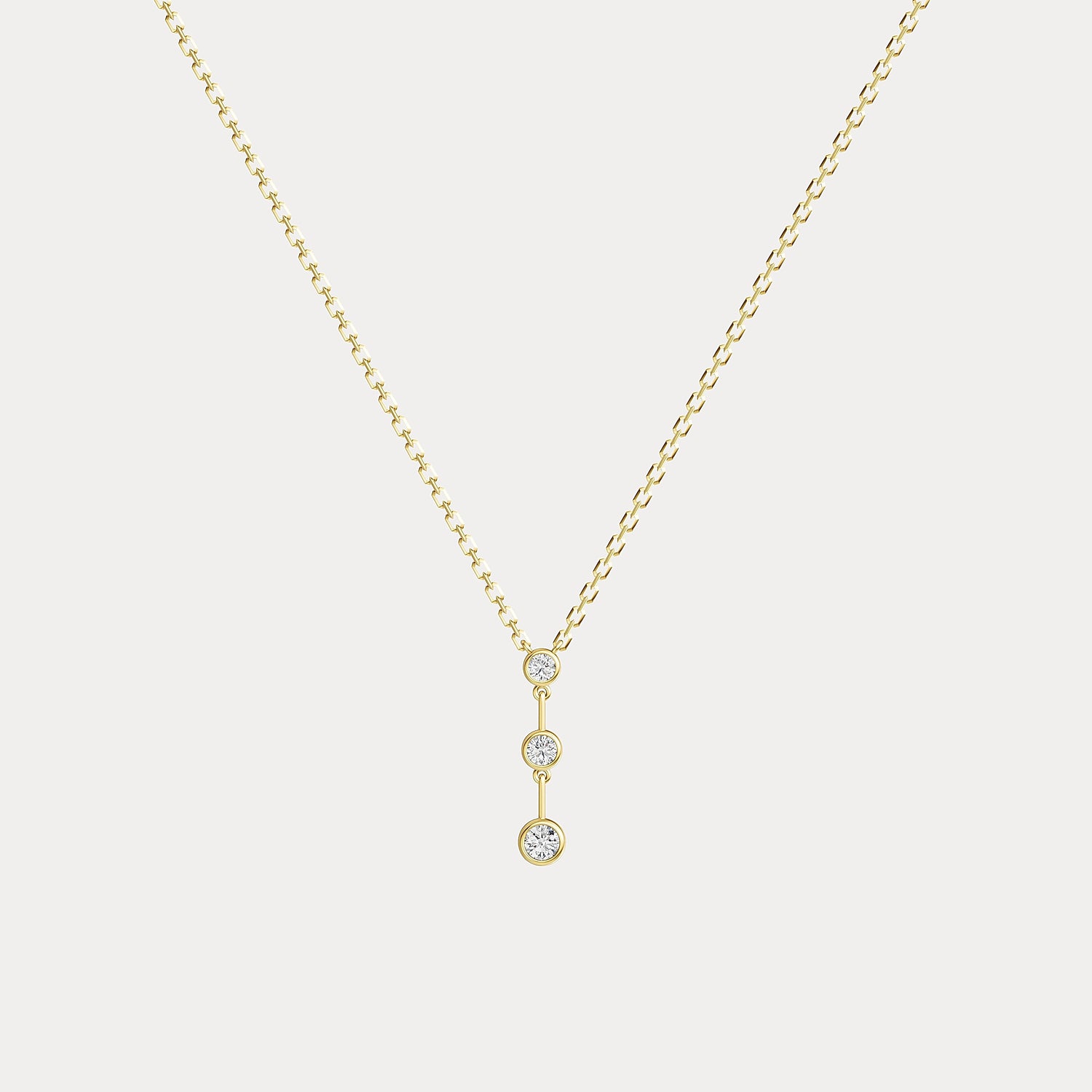 Linear Bezel Lab-Grown Diamond Cascade Necklace in 14K Solid Gold/Platinum