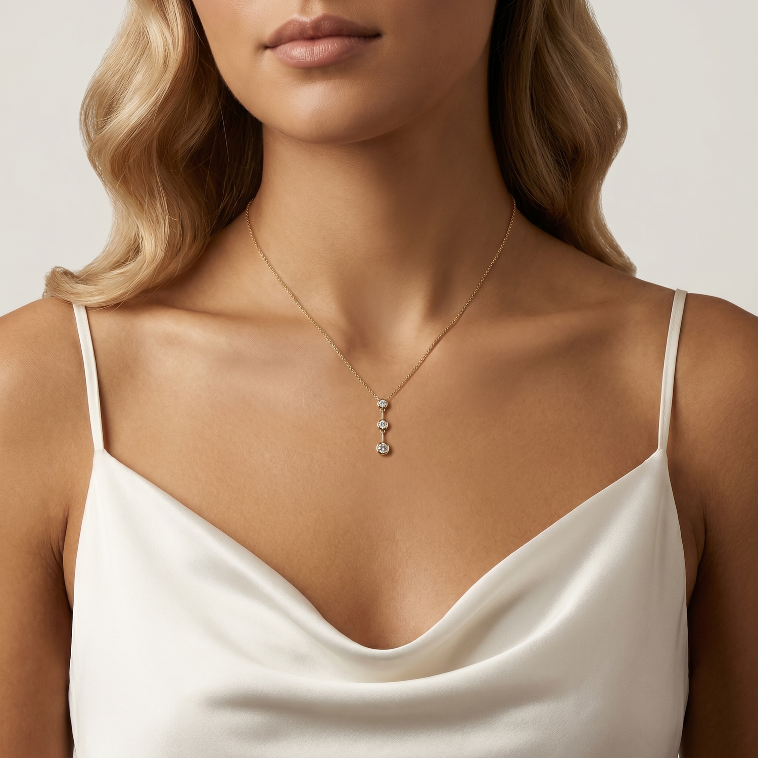 Linear Bezel Lab-Grown Diamond Cascade Necklace in 14K Solid Gold/Platinum
