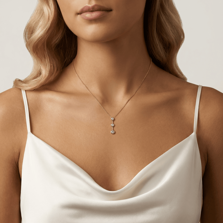 Linear Bezel Lab-Grown Diamond Cascade Necklace in 14K Solid Gold/Platinum - Necklaces