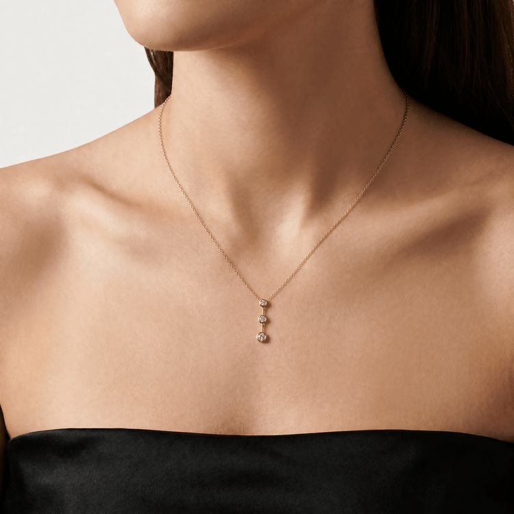 Linear Bezel Lab-Grown Diamond Cascade Necklace in 14K Solid Gold/Platinum - Necklaces