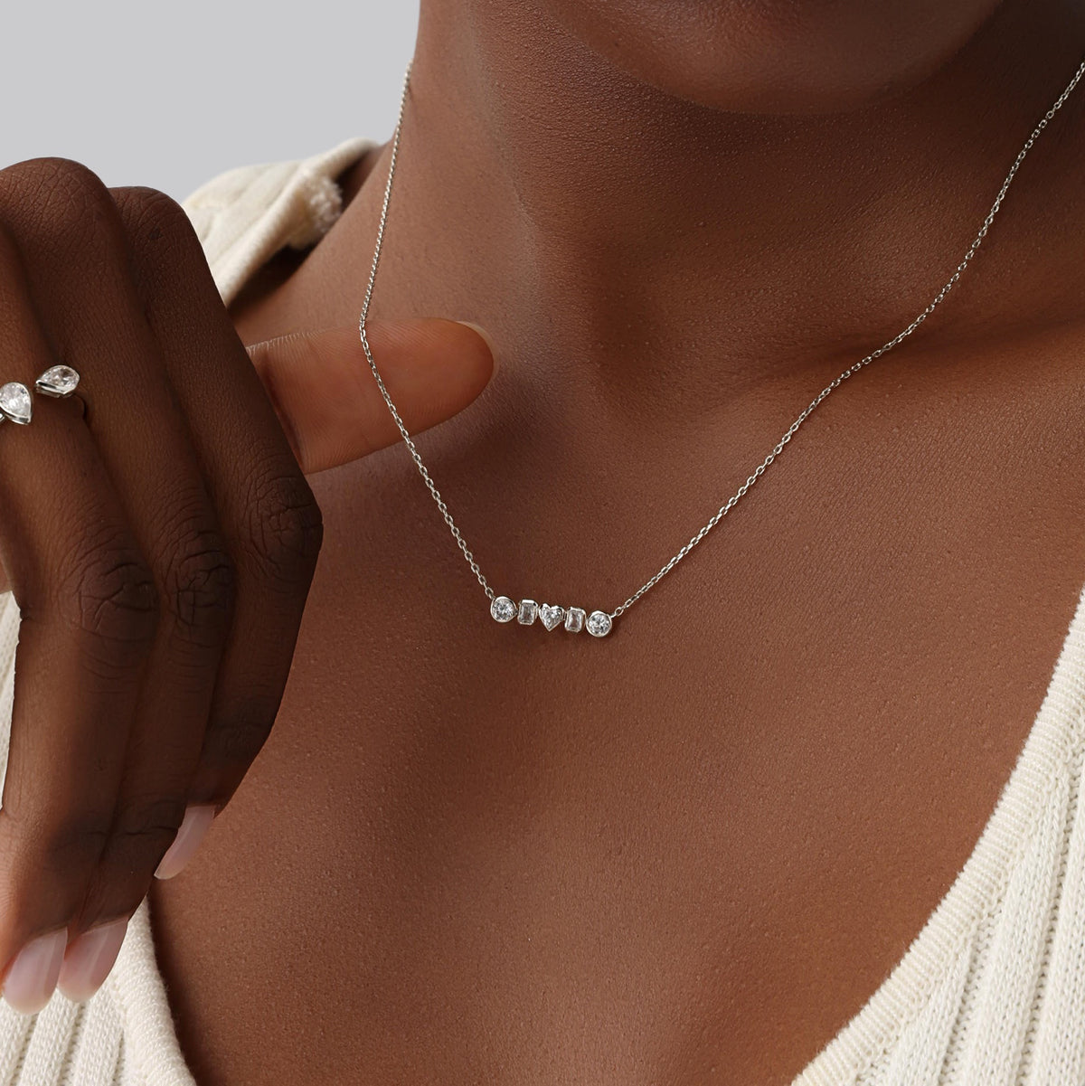 Bezel Multi-Shape Cluster Lab-Grown Diamond Necklace in 14K Solid Gold / Platinum - Necklaces