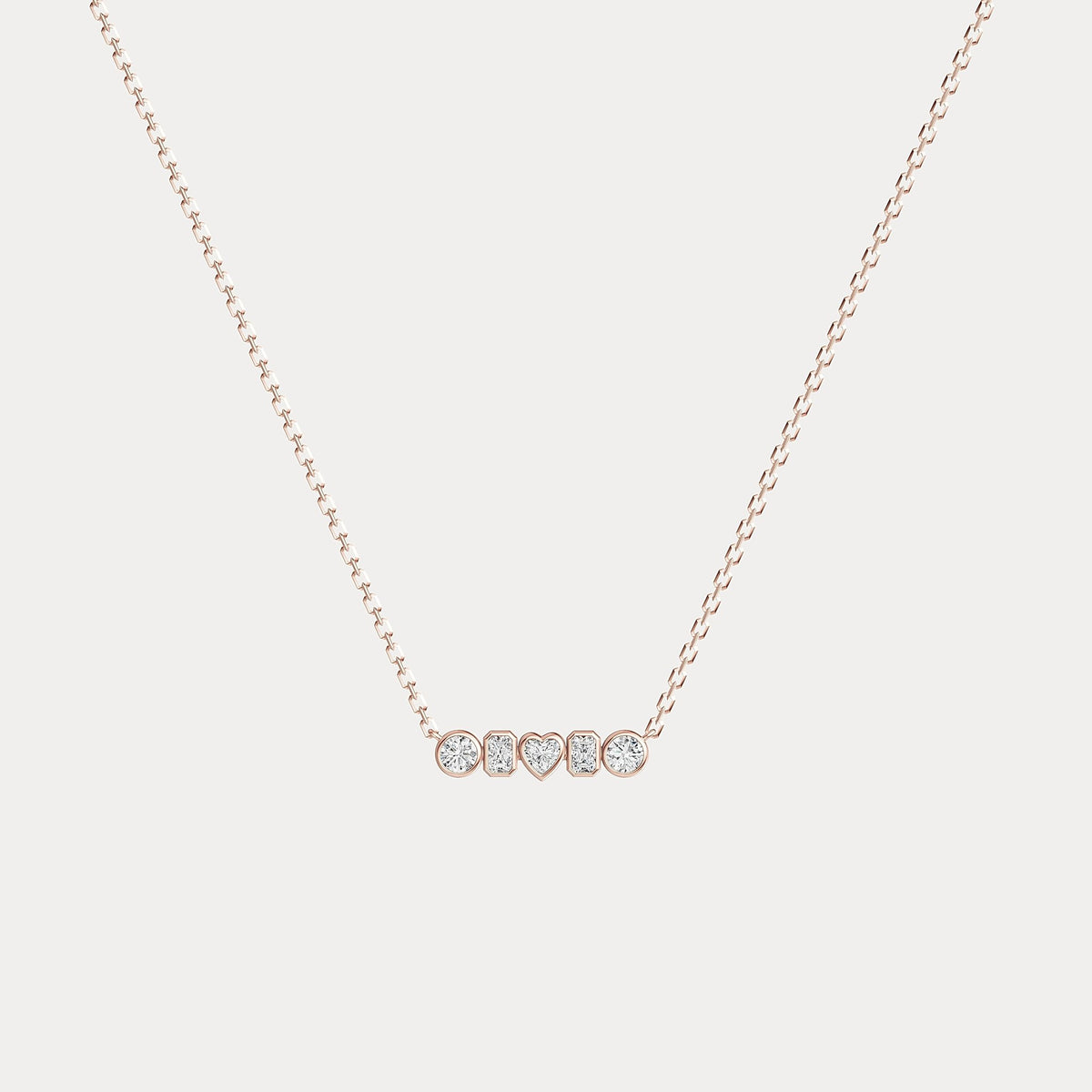 Bezel Multi-Shape Cluster Lab-Grown Diamond Necklace in 14K Solid Gold / Platinum - Necklaces