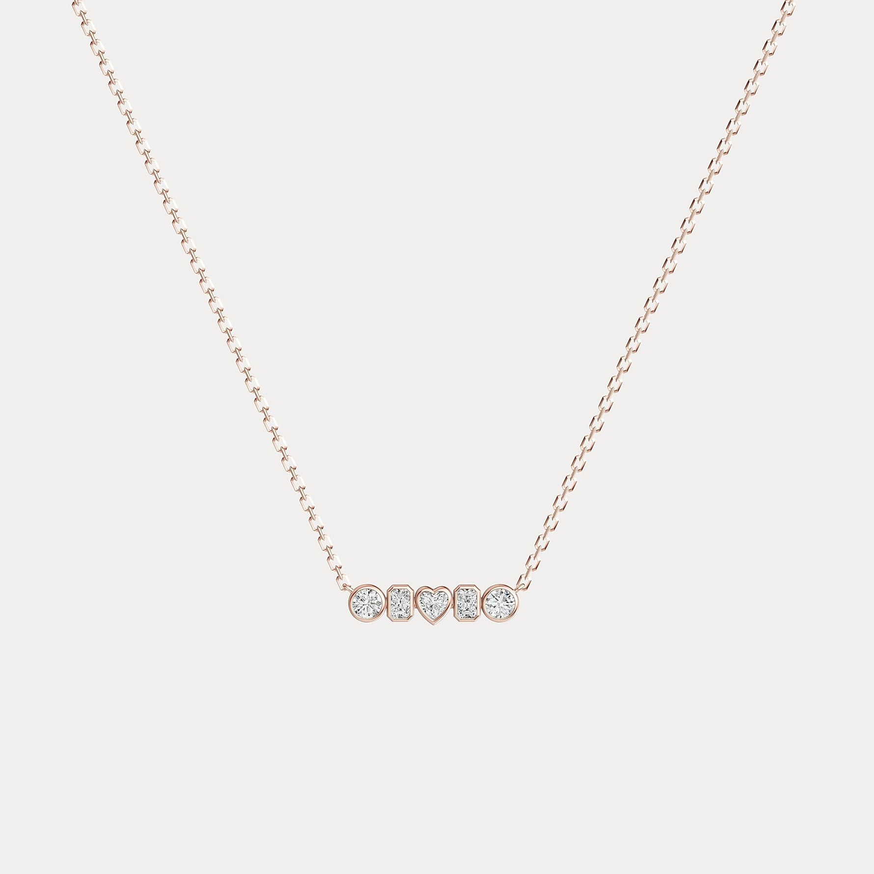 Bezel Multi-Shape Cluster Lab-Grown Diamond Necklace in 14K Solid Gold / Platinum - Necklaces