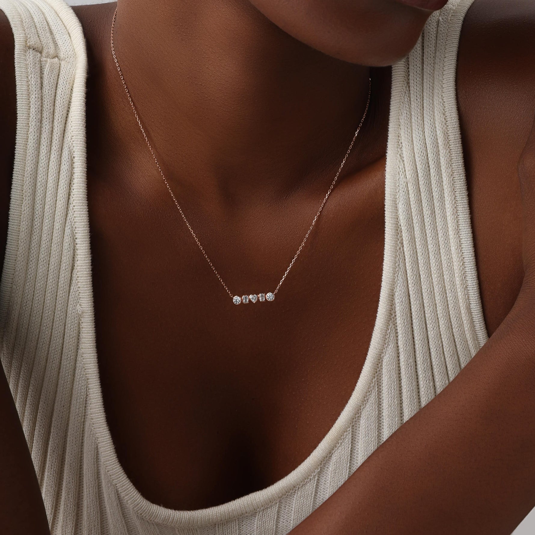 Bezel Multi-Shape Cluster Lab-Grown Diamond Necklace in 14K Solid Gold / Platinum - Necklaces