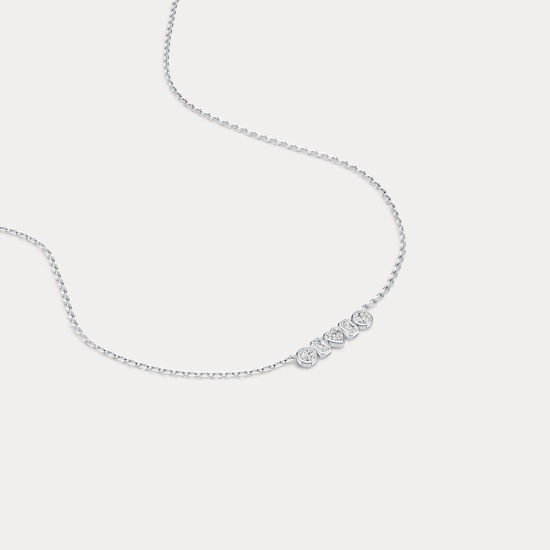 Bezel Multi-Shape Cluster Lab-Grown Diamond Necklace in 14K Solid Gold / Platinum - Necklaces