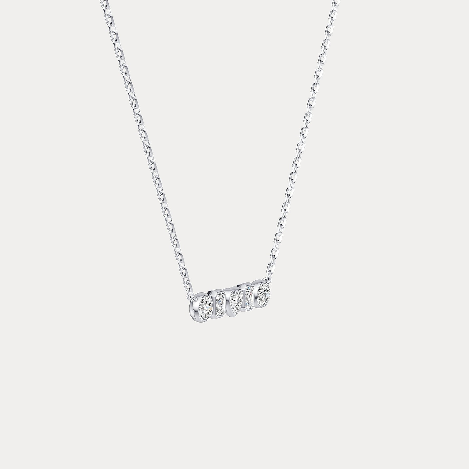 Bezel Multi-Shape Cluster Lab-Grown Diamond Necklace in 14K Solid Gold / Platinum - Necklaces