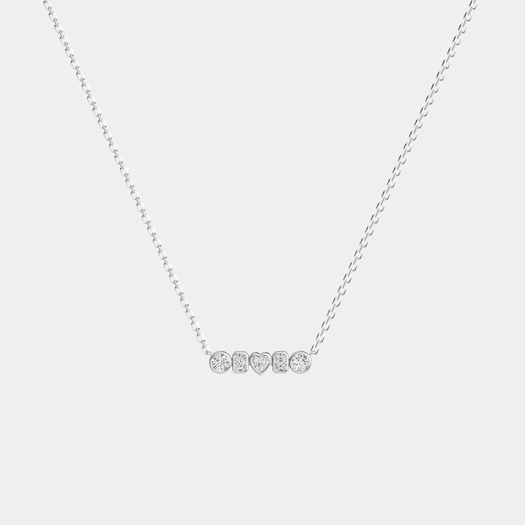 Bezel Multi-Shape Cluster Lab-Grown Diamond Necklace in 14K Solid Gold / Platinum - Necklaces