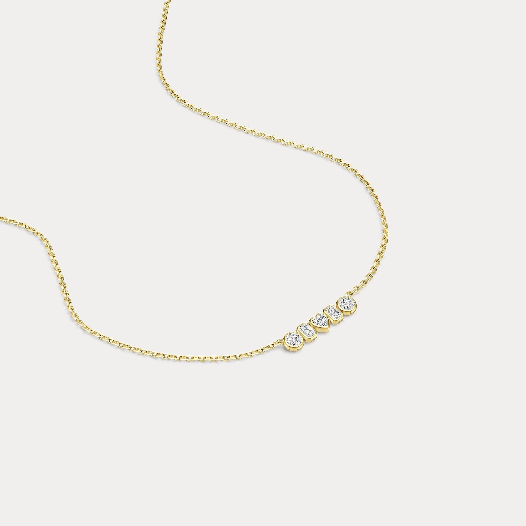 Bezel Multi-Shape Cluster Lab-Grown Diamond Necklace in 14K Solid Gold / Platinum - Necklaces