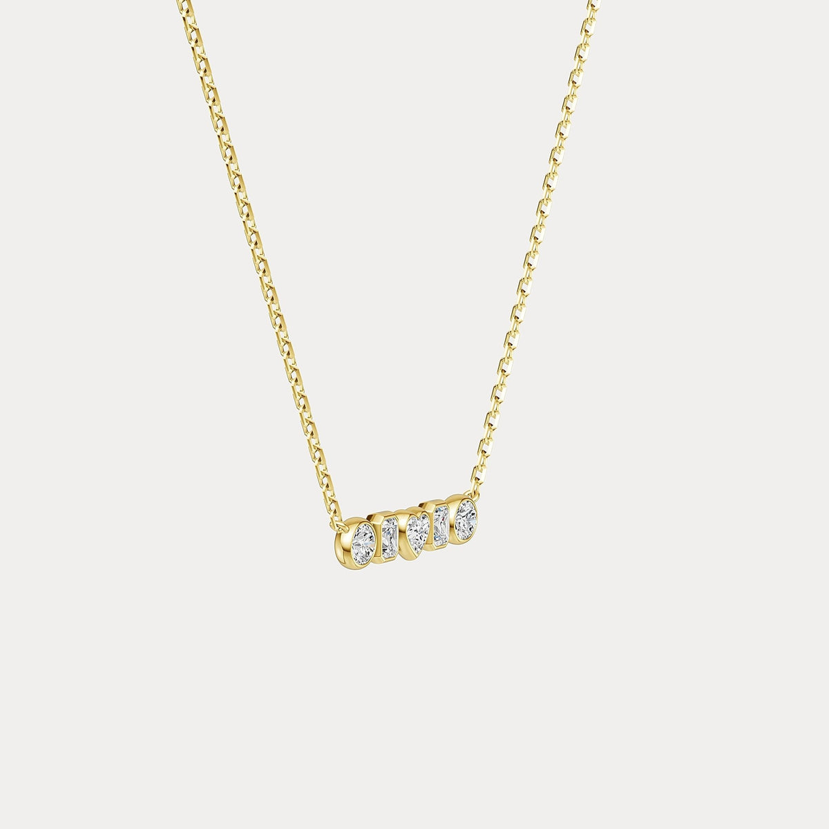 Bezel Multi-Shape Cluster Lab-Grown Diamond Necklace in 14K Solid Gold / Platinum - Necklaces