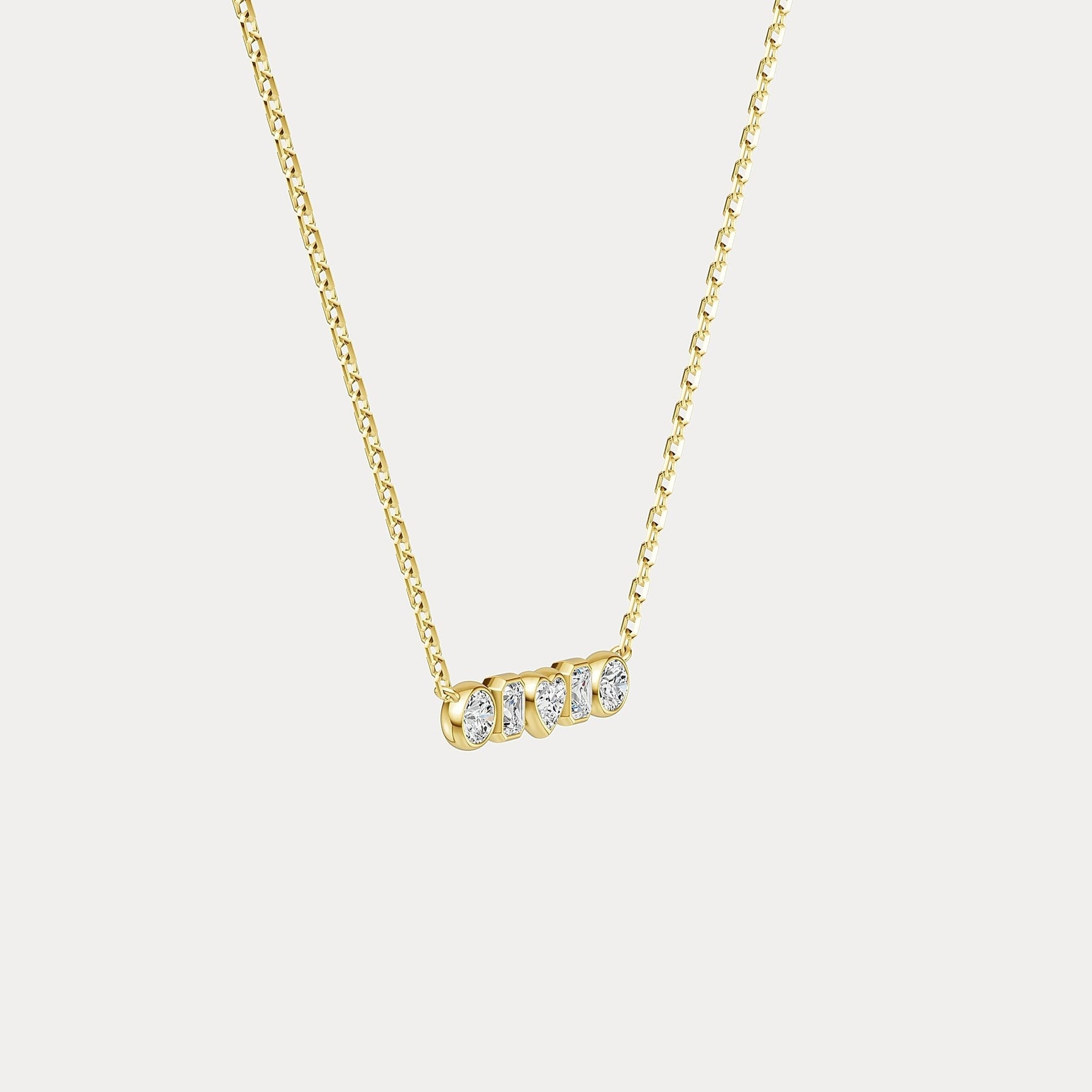 Bezel Multi-Shape Cluster Lab-Grown Diamond Necklace in 14K Solid Gold / Platinum - Necklaces