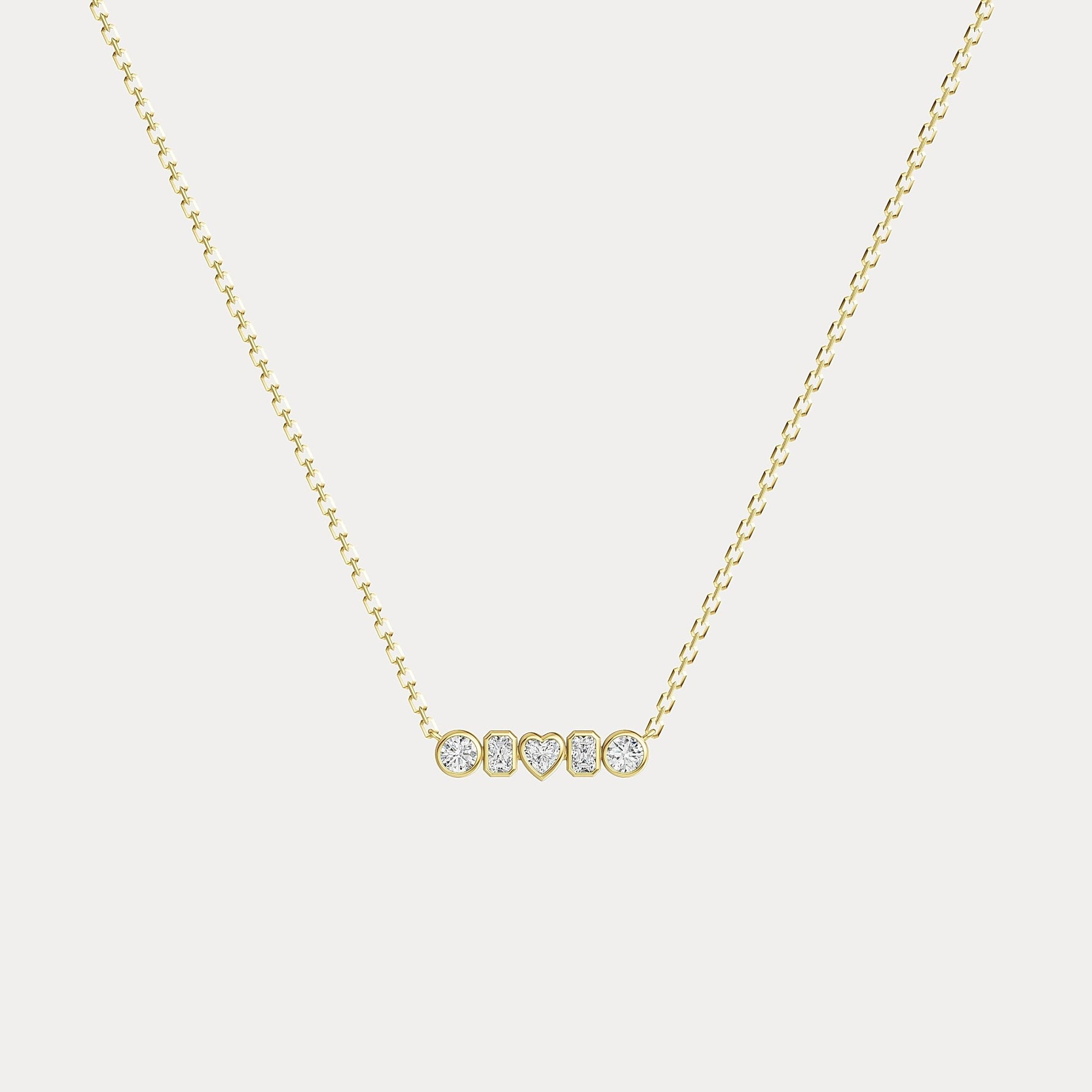 Bezel Multi-Shape Cluster Lab-Grown Diamond Necklace in 14K Solid Gold / Platinum - Necklaces