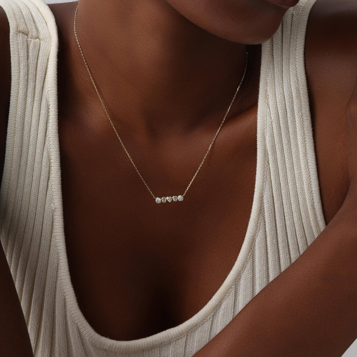 Bezel Multi-Shape Cluster Lab-Grown Diamond Necklace in 14K Solid Gold / Platinum - Necklaces