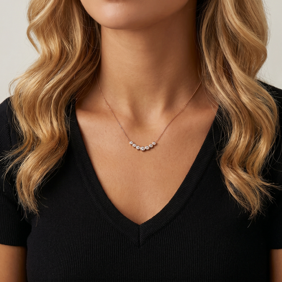 Seven - Stone Bezel - Set Lab - Grown Diamond Bar Necklace in 14K Gold/Platinum - Necklaces