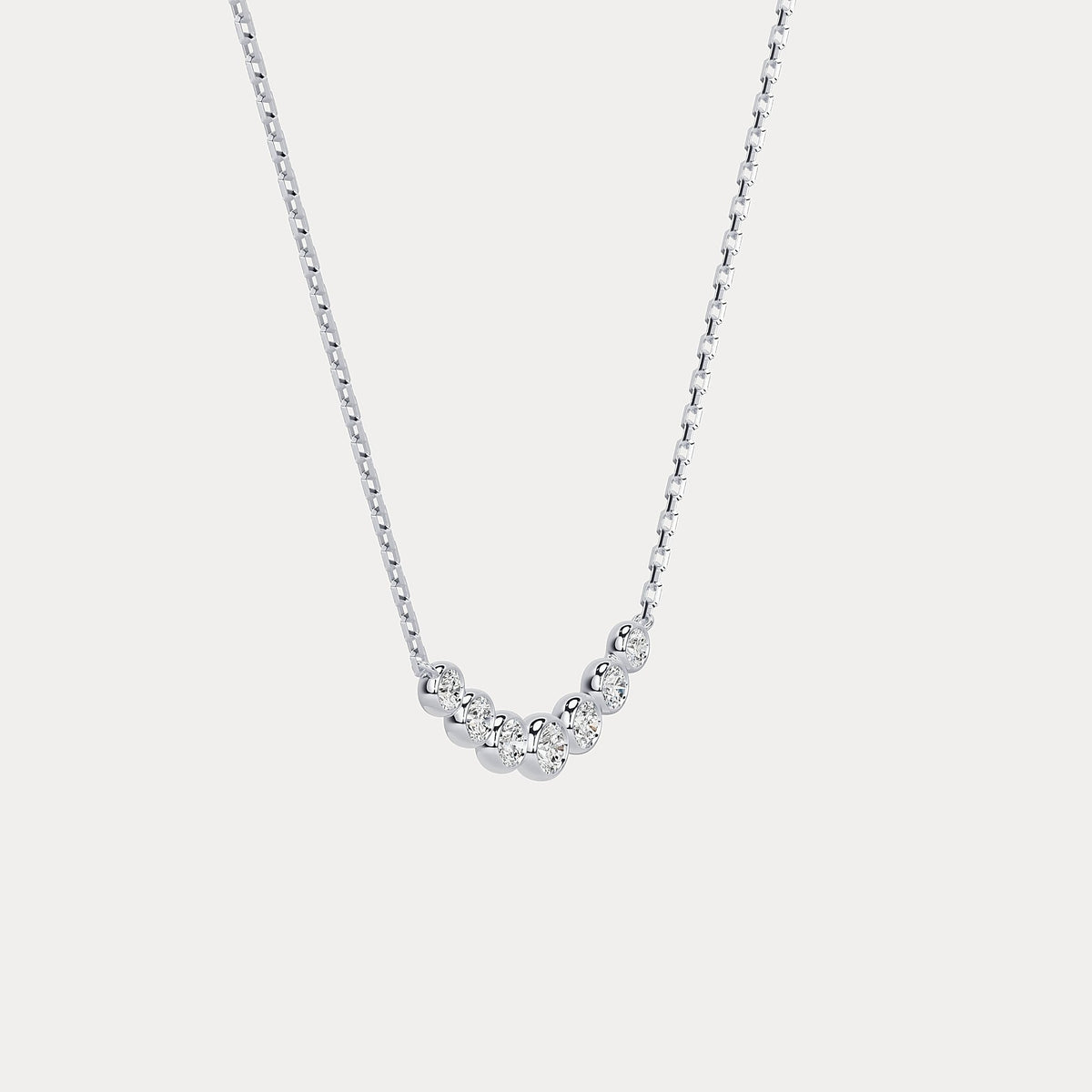 Seven - Stone Bezel - Set Lab - Grown Diamond Bar Necklace in 14K Gold/Platinum - Necklaces