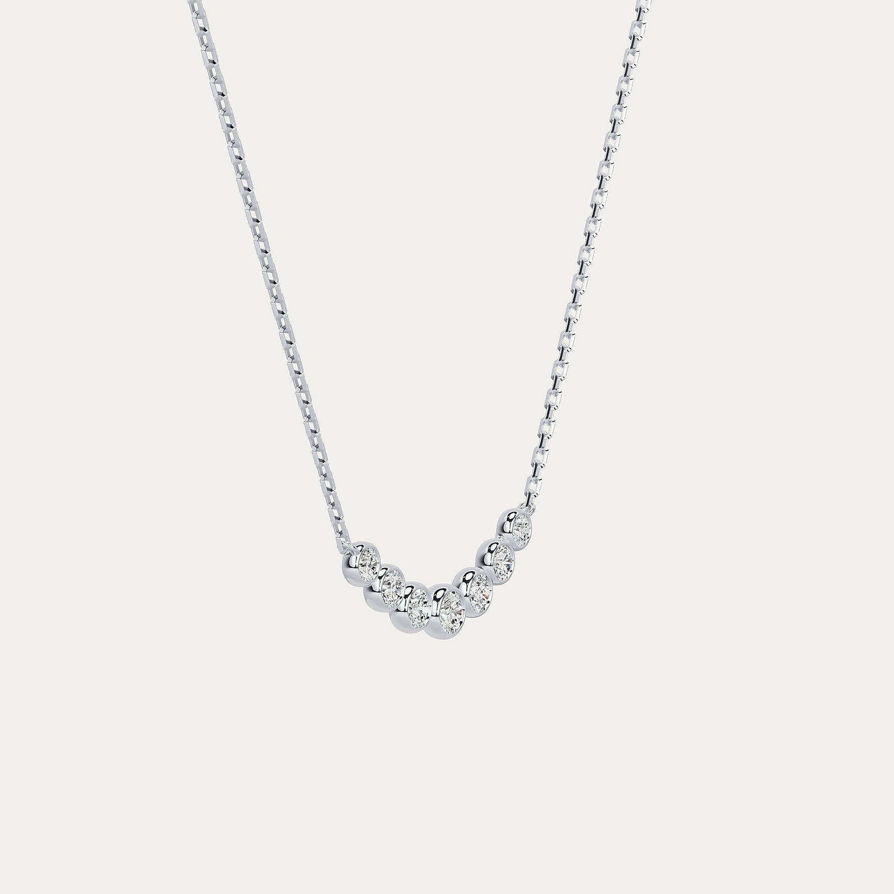 Seven - Stone Bezel - Set Lab - Grown Diamond Bar Necklace in 14K Gold/Platinum - Necklaces