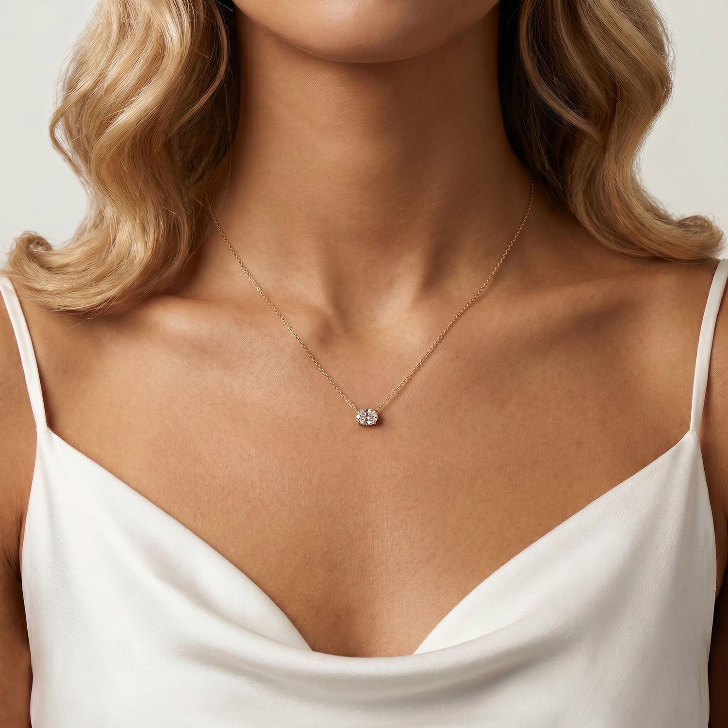 Oval Lab-Grown Diamond Solitaire Pendant Necklace - Necklaces