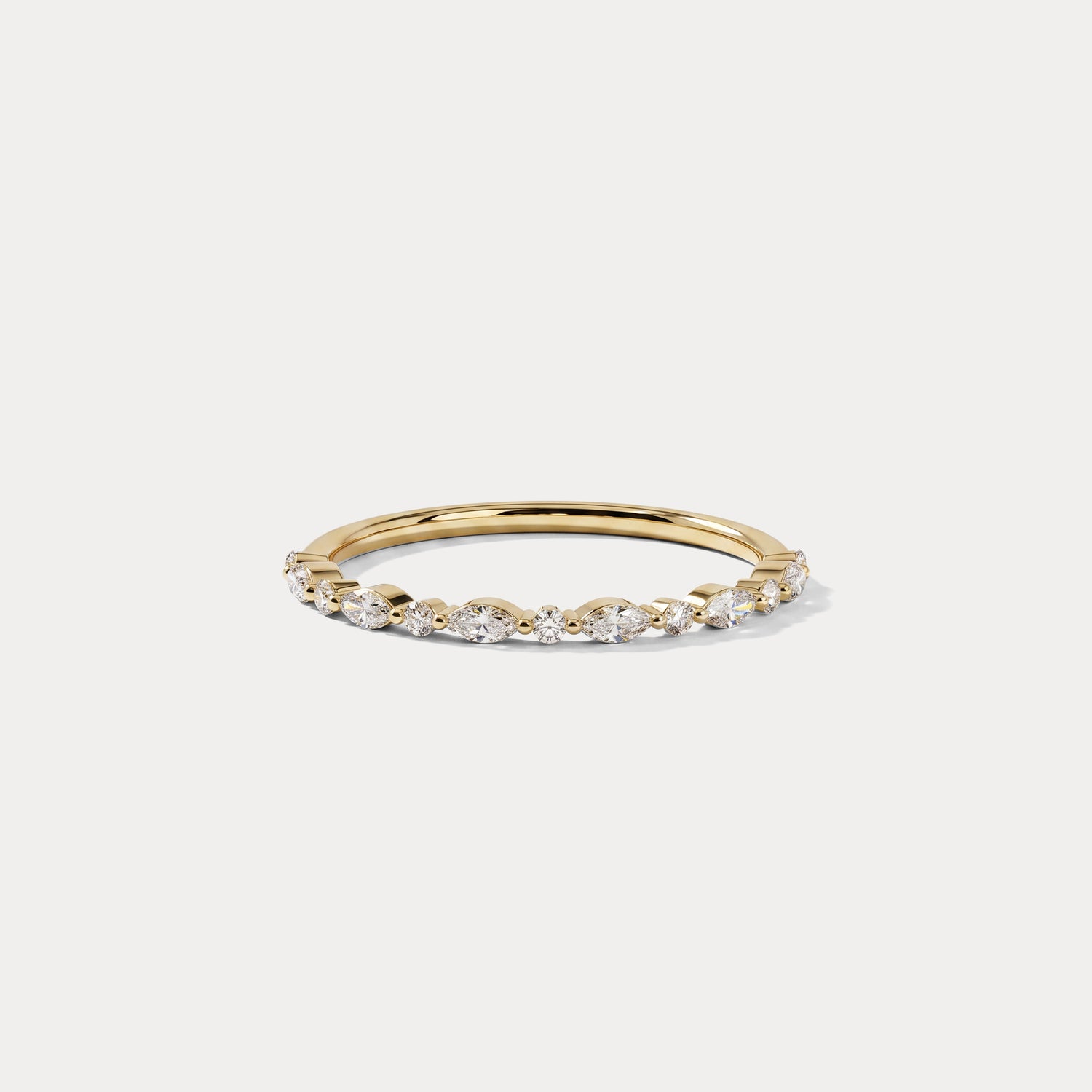Alternating Marquise & Round Lab Diamond Half Eternity Wedding Band - Rings