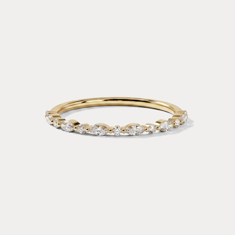 Alternating Marquise & Round Lab Diamond Half Eternity Wedding Band - Rings