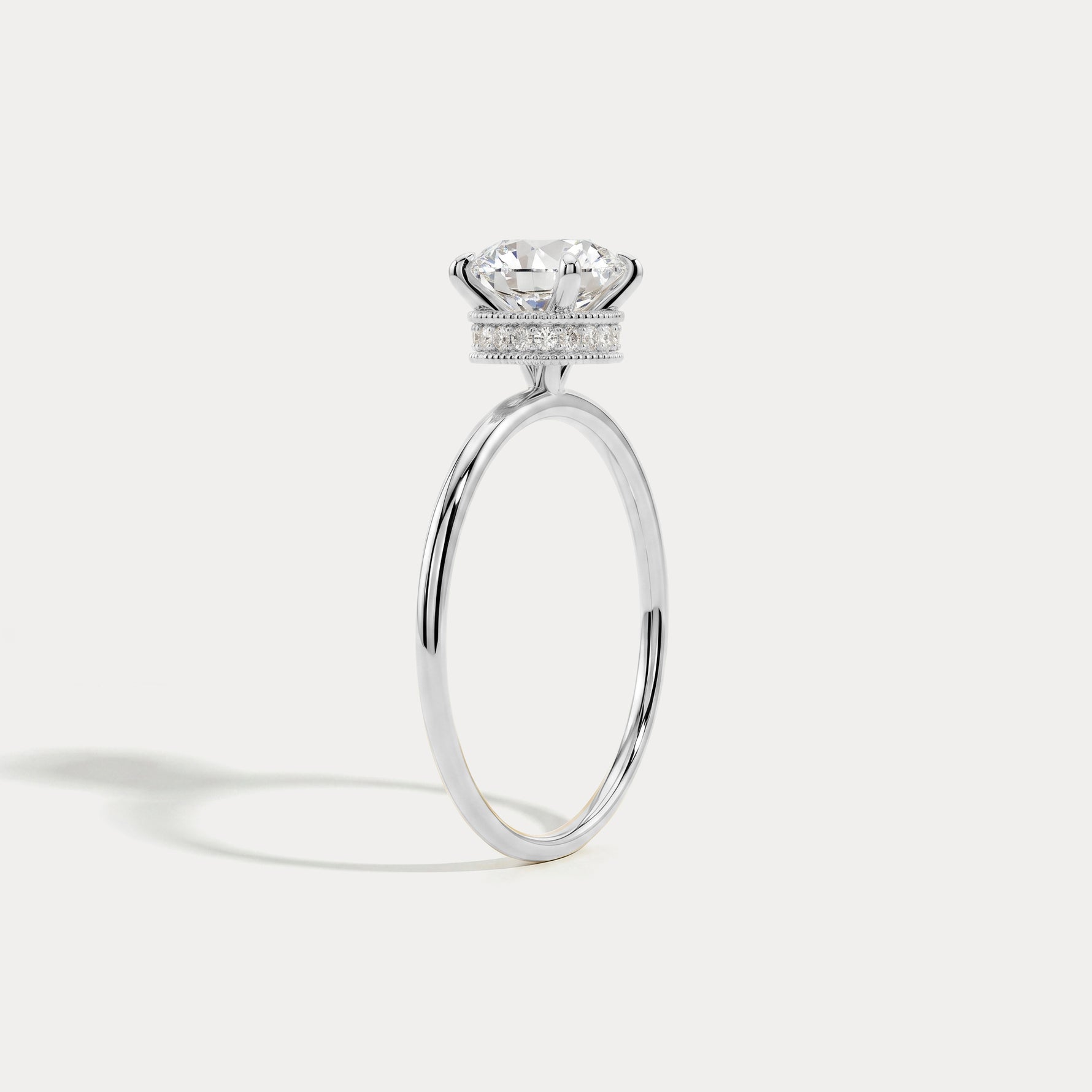 Liana丨Hidden Halo 1CT Round Lab Diamond Ring With Basket Setting - Rings
