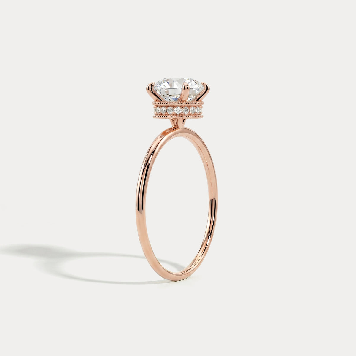 Liana丨Hidden Halo 1CT Round Lab Diamond Ring With Basket Setting - Rings