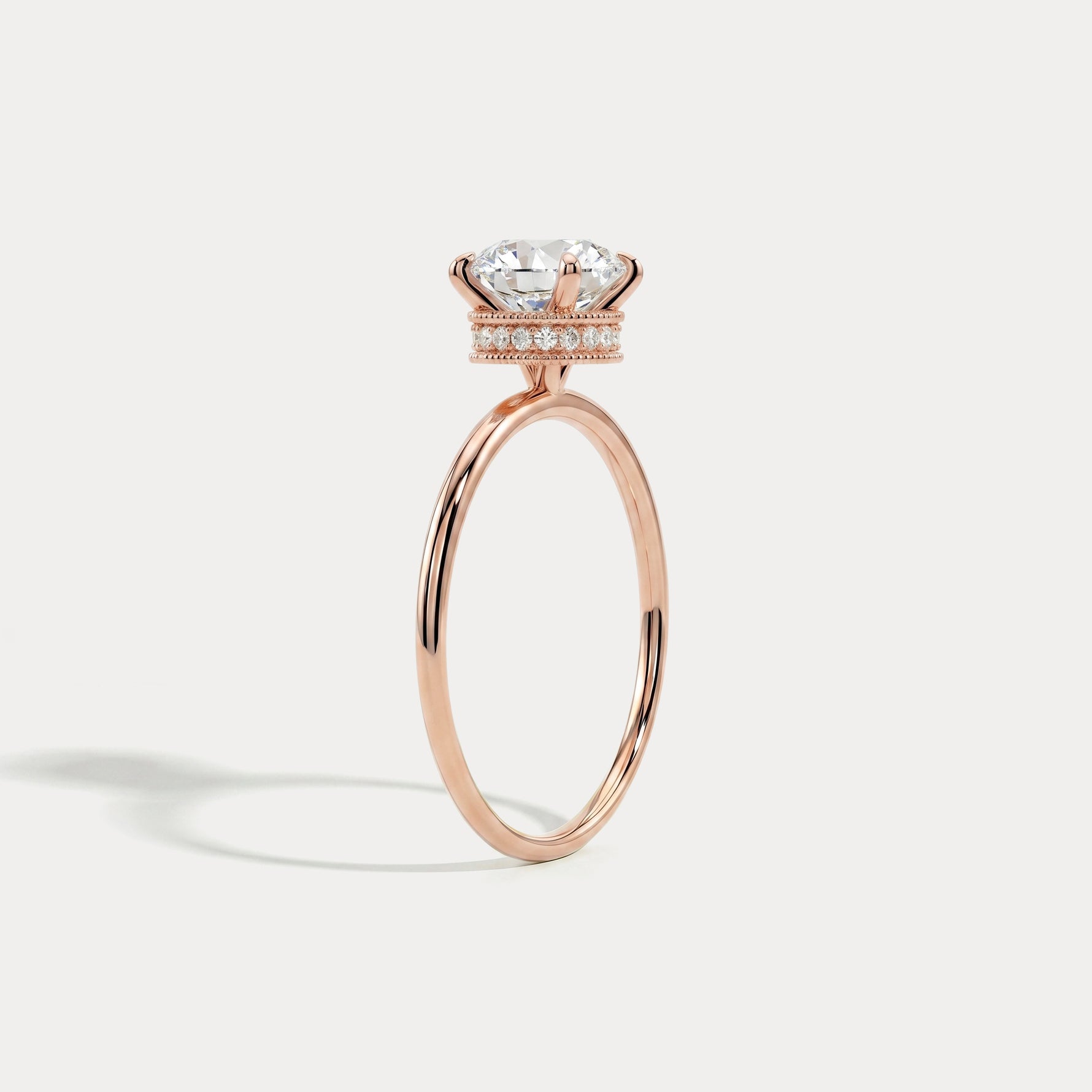 Liana丨Hidden Halo 1CT Round Lab Diamond Ring With Basket Setting - Rings
