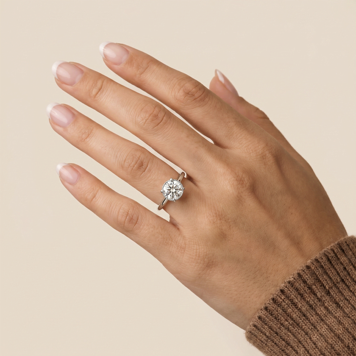Liana丨Hidden Halo 1CT Round Lab Diamond Ring With Basket Setting - Rings