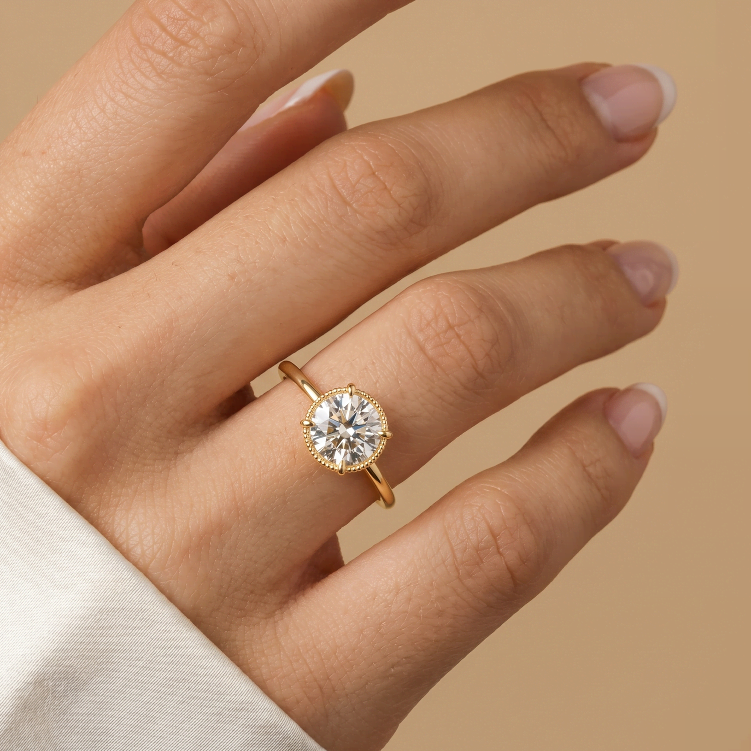 Liana丨Hidden Halo 1CT Round Lab Diamond Ring With Basket Setting - Rings