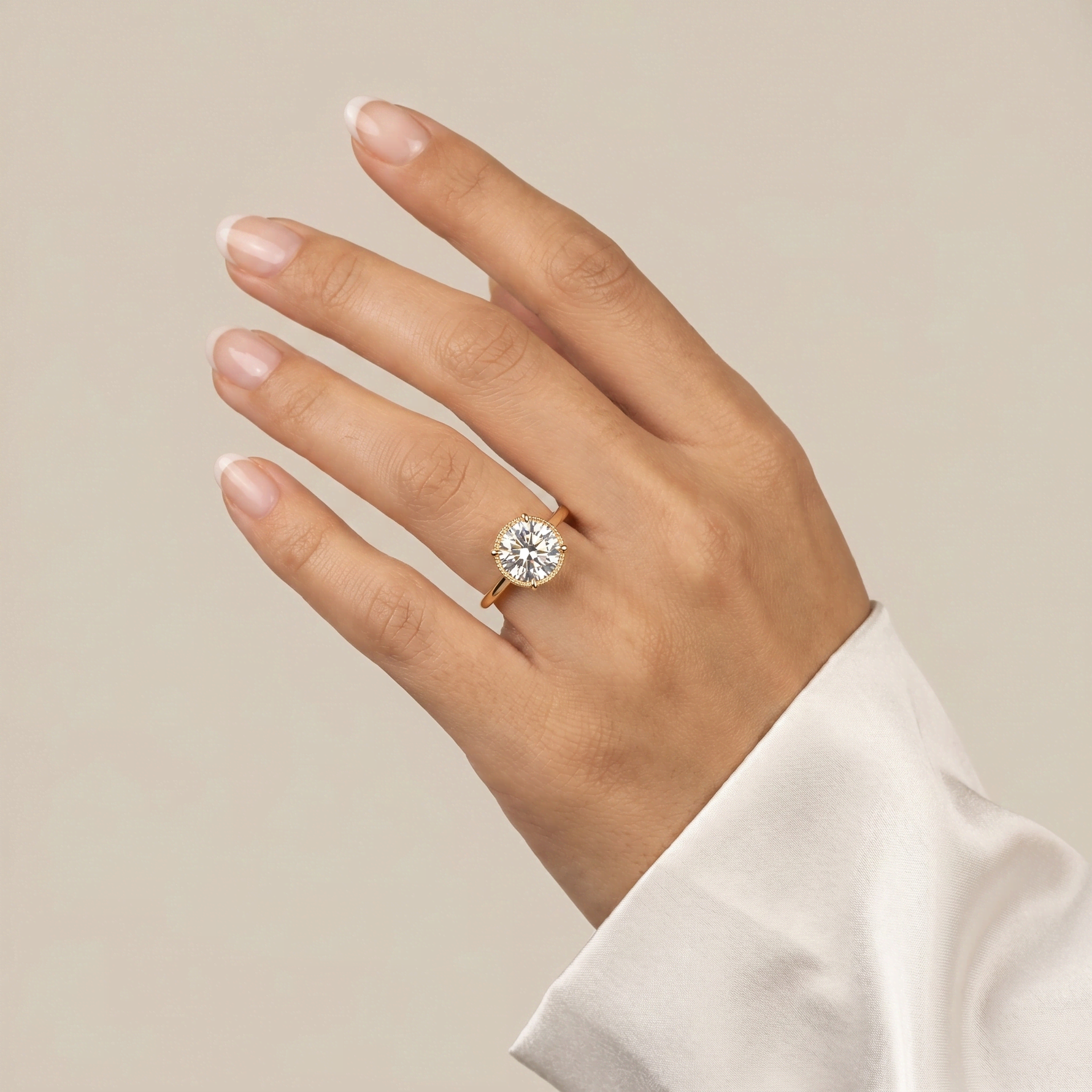 Liana丨Hidden Halo 1CT Round Lab Diamond Ring With Basket Setting - Rings